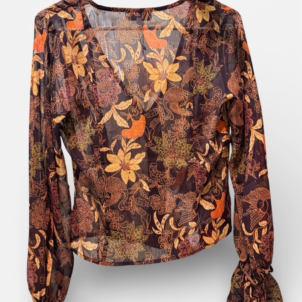 Lost + Wander Floral Sheer Blouse in Orange and Brown